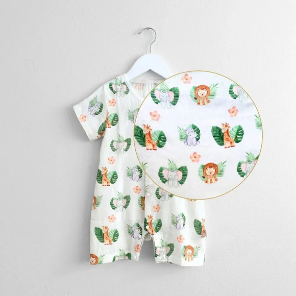 NWT Cute Baby Romper Shorts Sleep N' Play One-Piece Safari Animal Print 3-6M